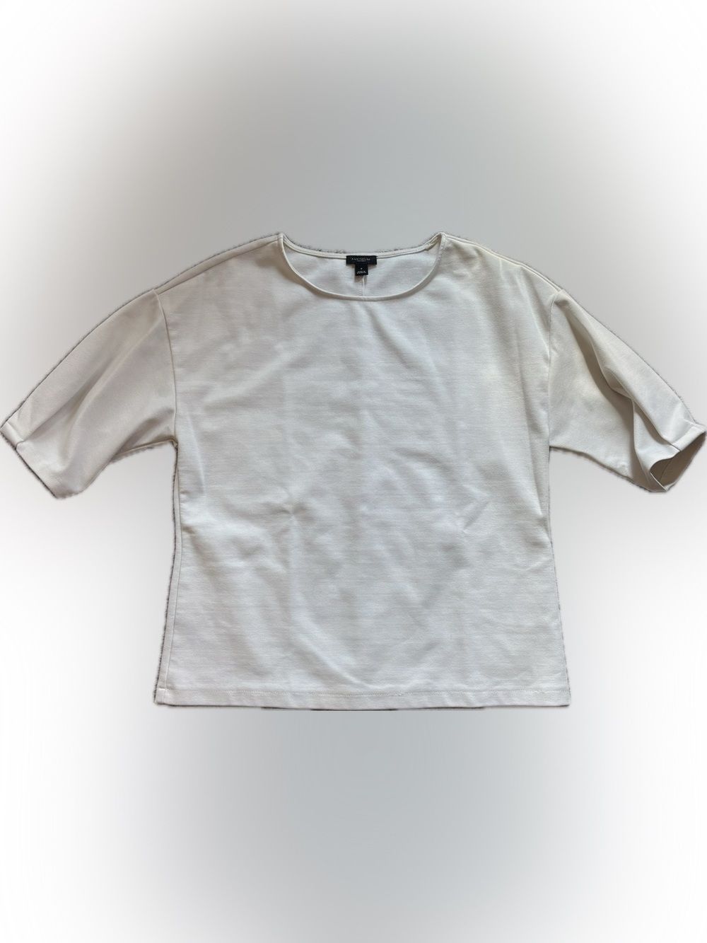 Ann Taylor Factory Soft White Short Sleeve Crewneck Top